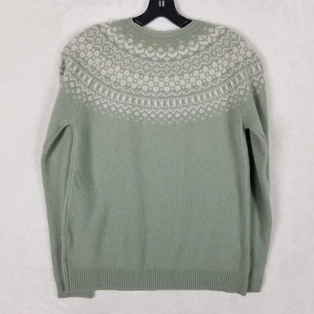 Tabitha Webb Sweater Women Medium Sage Green Fair Isle Lambswool Blend Pullover